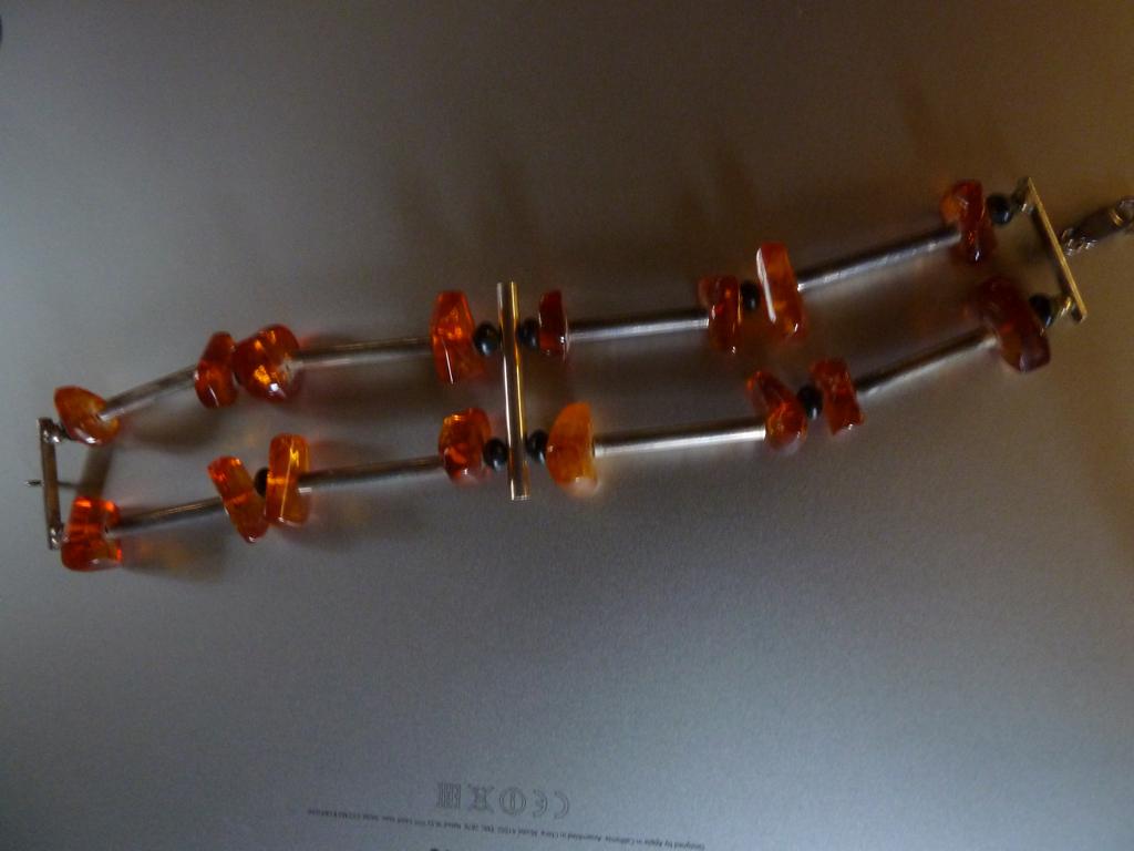 Aparte 925 zilveren designer armband met barnsteen + onyx, Verzenden, Zo goed als nieuw, Met edelsteen, Zilver
