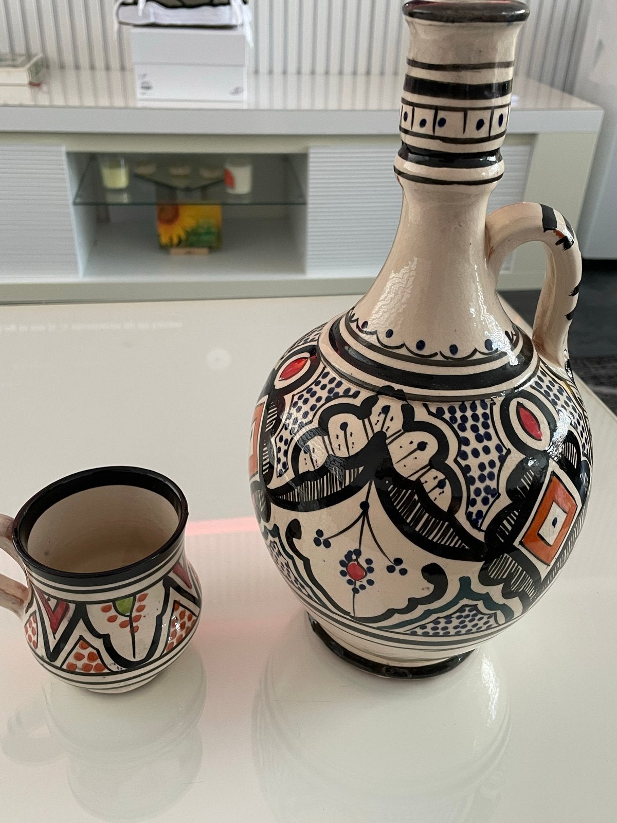 Decoratieve Marokkaanse Kruik en Mok - Handgeschilderd, Ophalen of Verzenden