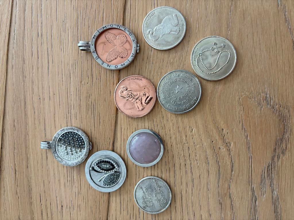 Mi Moneda pendants met 9 munten - zilver & rosé, Overige materialen, Gebruikt, Overige voorstellingen, Ophalen of Verzenden
