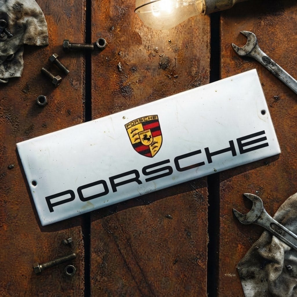 Emaille Reclamebord PORSCHE Garage Dealer Plaat Vintage Auto, Verzenden, Gebruikt, Reclamebord