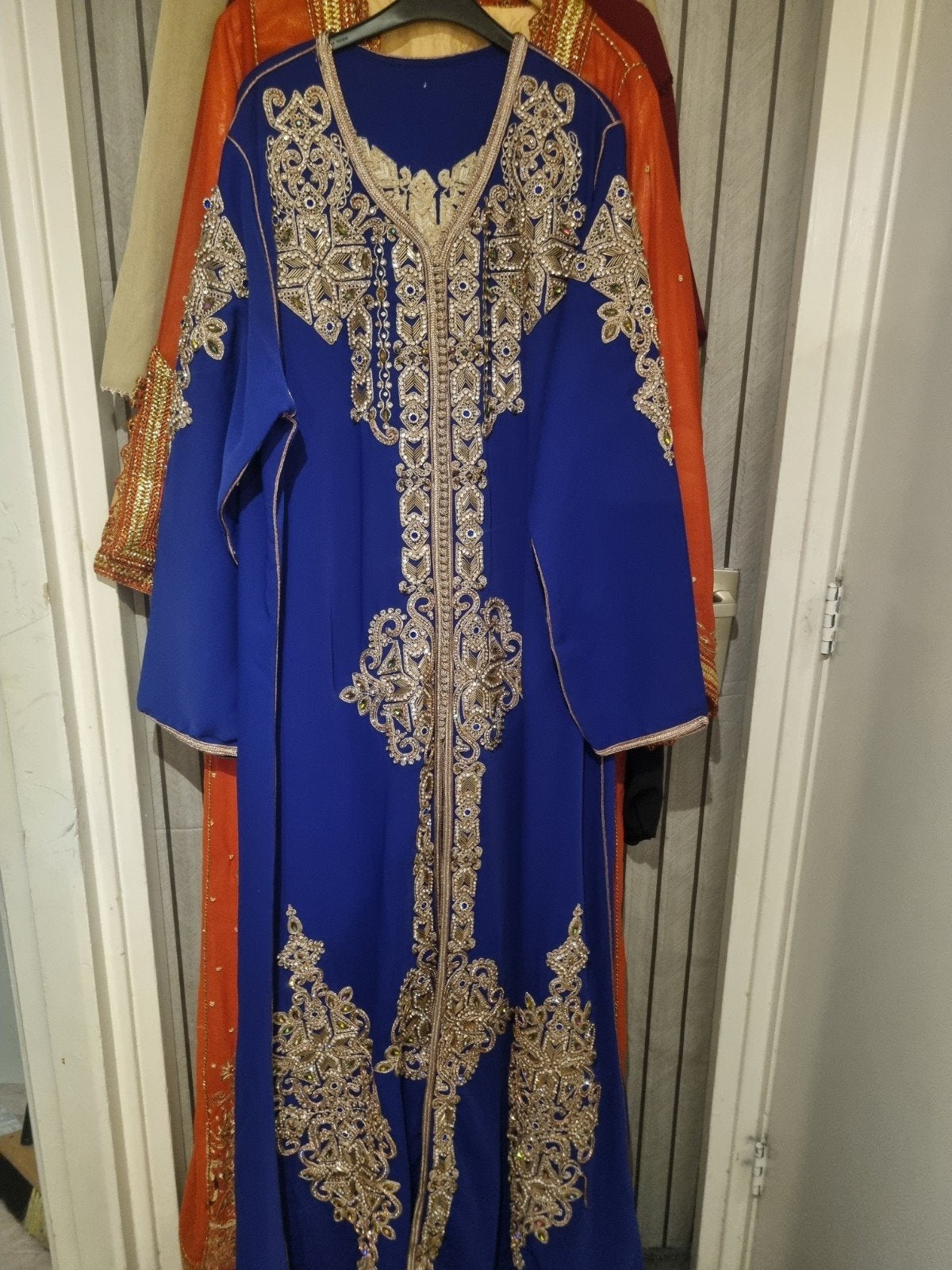 Prachtige Koningsblauwe Kaftan met Gouden Borduurwerk, Maat 38/40 (M), Blauw, Ophalen of Verzenden, Onder de knie