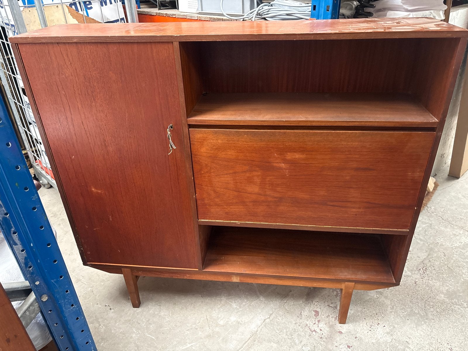 Vintage Teak Dressoir/Boekenkast met Schuifdeur, Antiek en Kunst, Ophalen of Verzenden