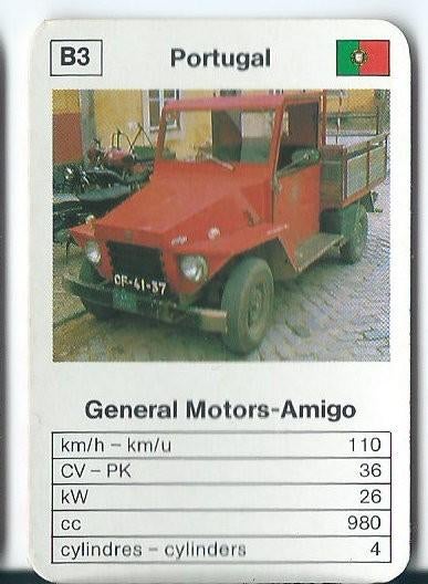 kwartetkaart Maxi- Mini "mini' General Motors - Amigo, Verzamelen, Ophalen of Verzenden, Zo goed als nieuw, Auto's
