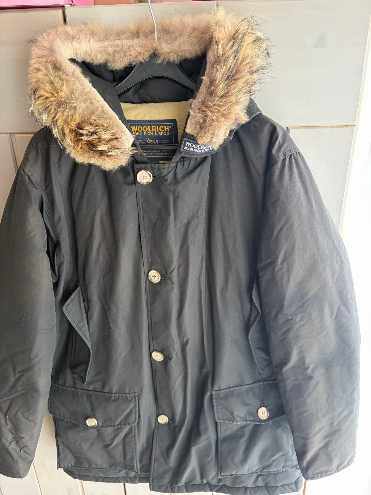 Woolrich Arctic Parka met vaste bontkraag - Zwart, Ophalen of Verzenden, Gedragen, Maat 48/50 (M), Zwart