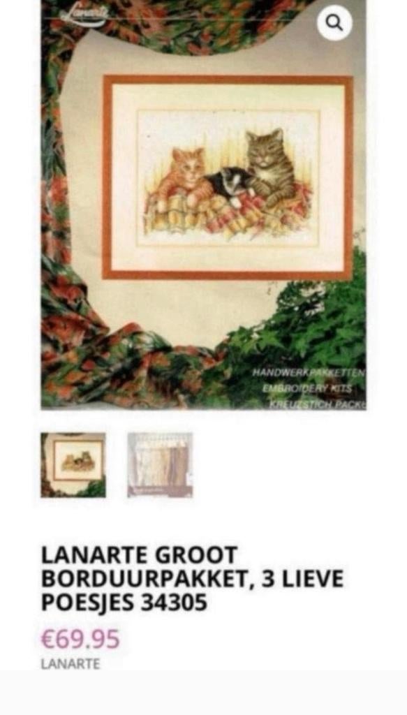 BORDUURPAKKET LANARTE DRIE LIEVE POESJES, Verzenden, Nieuw, Handborduren, Borduurpakket