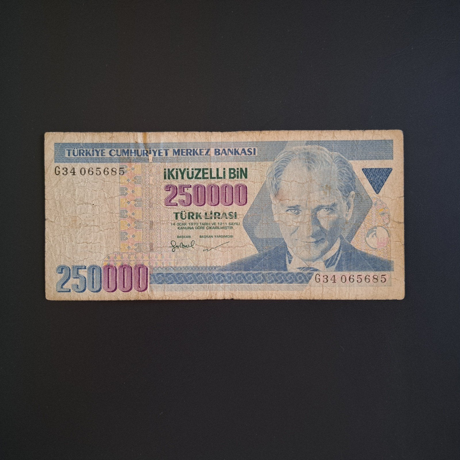 250000 lira Turkije #005, Postzegels en Munten, Bankbiljetten | Europa | Niet-Eurobiljetten, Verzenden, Overige landen, Los biljet
