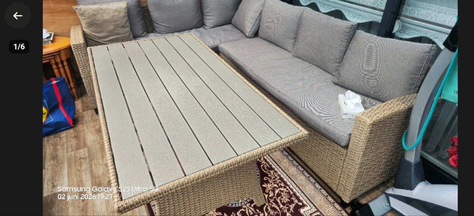 Comfortabele Wicker Tuinset Bank voor Eengezinswoning, Tuin en Terras, Ophalen, 6 zitplaatsen, Zo goed als nieuw, Wicker