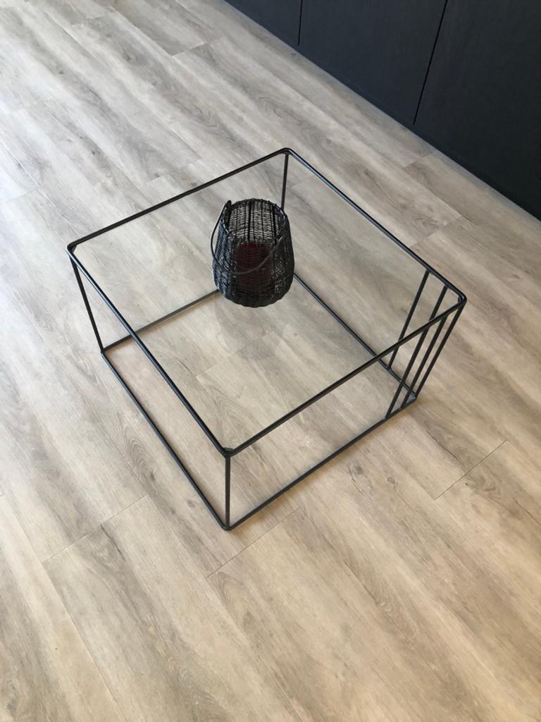 Modern Bijzettafel Metaal/Glas 55x55x36cm, Huis en Inrichting, Tafels | Bijzettafels, Minder dan 45 cm, Gebruikt, Vierkant, Glas