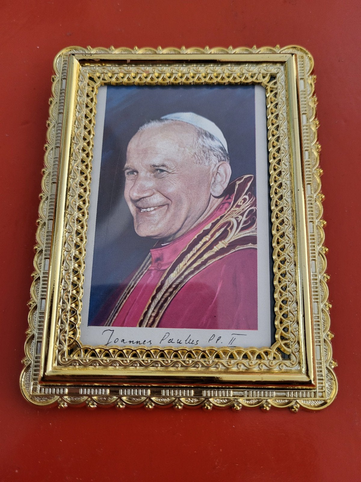 Goudkleurig sierlijstje met foto Paus Johannes Paulus II, Ophalen of Verzenden, Gebruikt