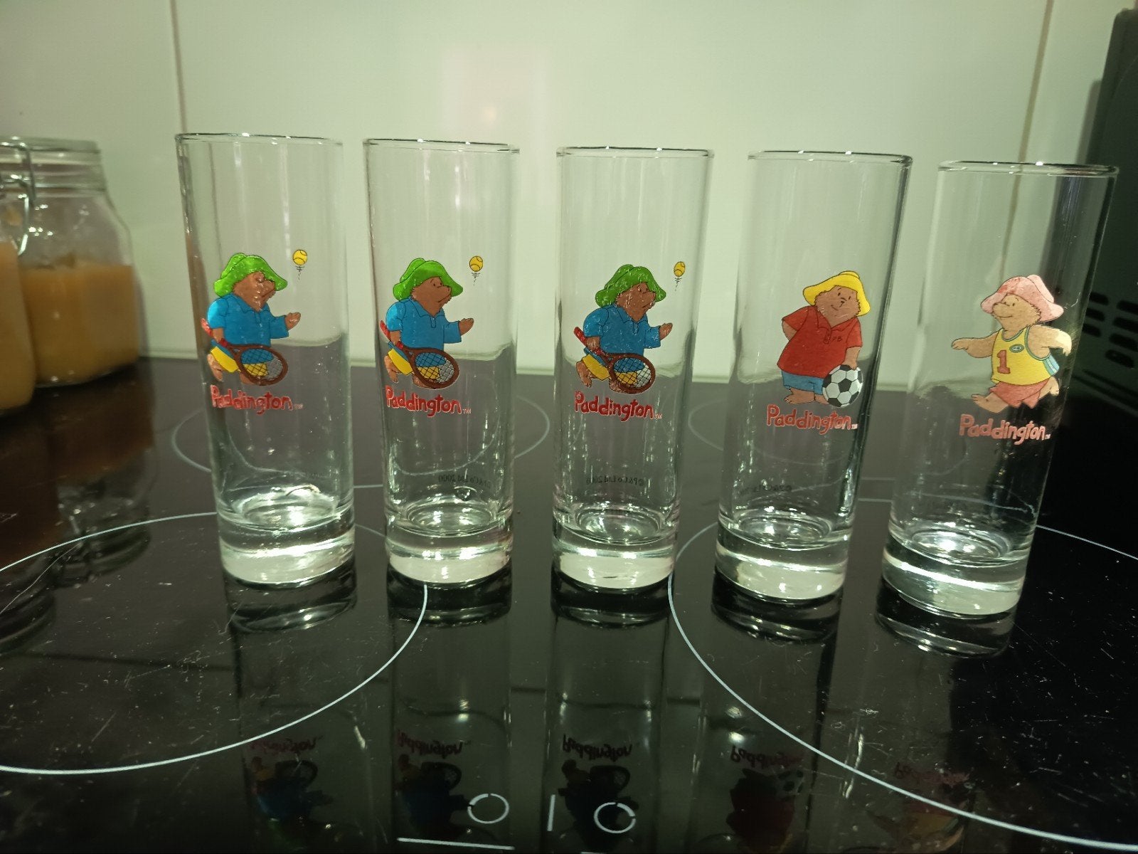 5 originele Paddington Bear glazen uit 2000, Ophalen of Verzenden