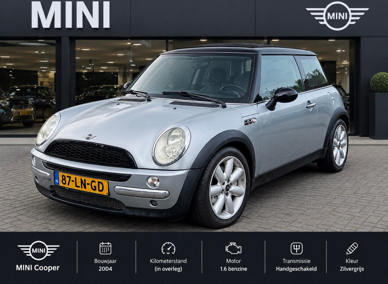 Sportieve Mini 1.6 16V Cooper 2003 Grijs metallic, Voorwielaandrijving, Zwart, 4 cilinders, 1600 cc
