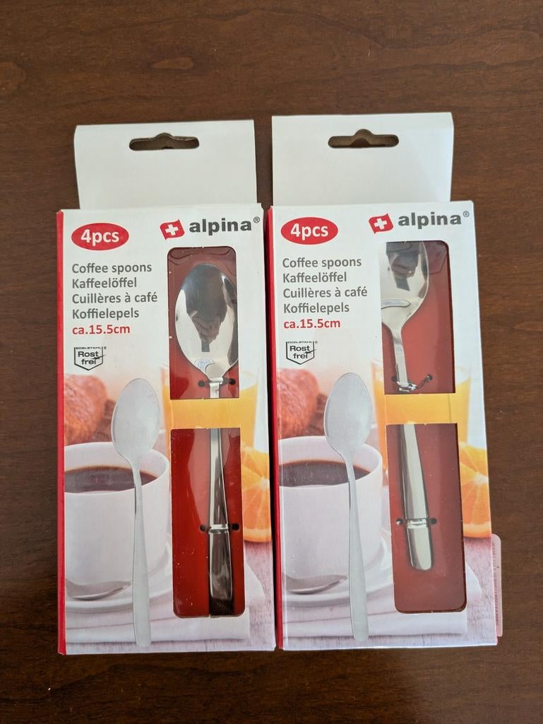 Nieuwe Alpina Koffielepeltjes - Set van 8 RVS lepels, Ophalen of Verzenden, Nieuw, Rvs of Chroom, Los bestek
