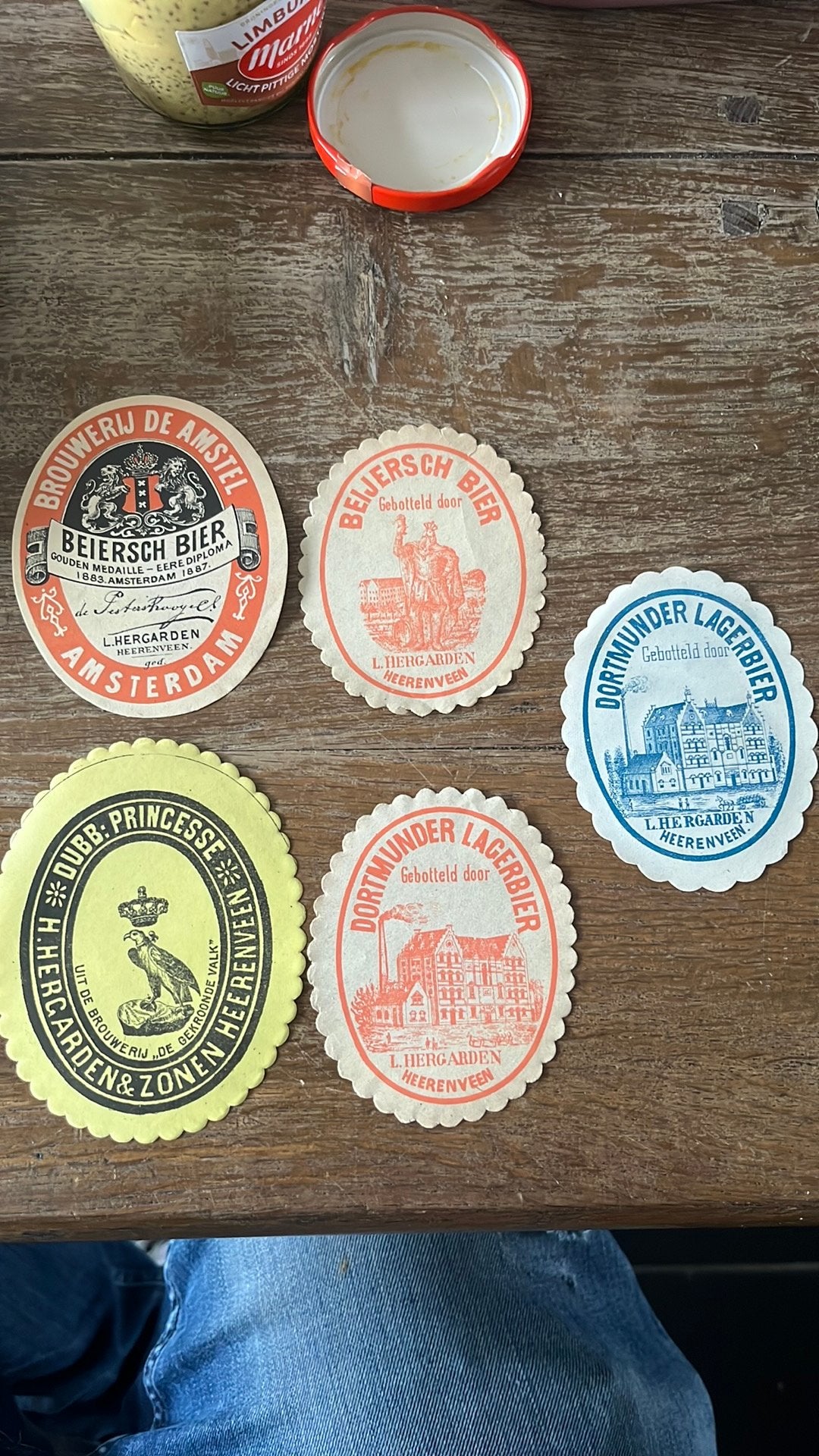 5 verschillende ongebruikte bierfles etiketjes ruim 100 jaar, Verzamelen, Ophalen of Verzenden, Nieuw, Reclamebord, Plaat of Schild