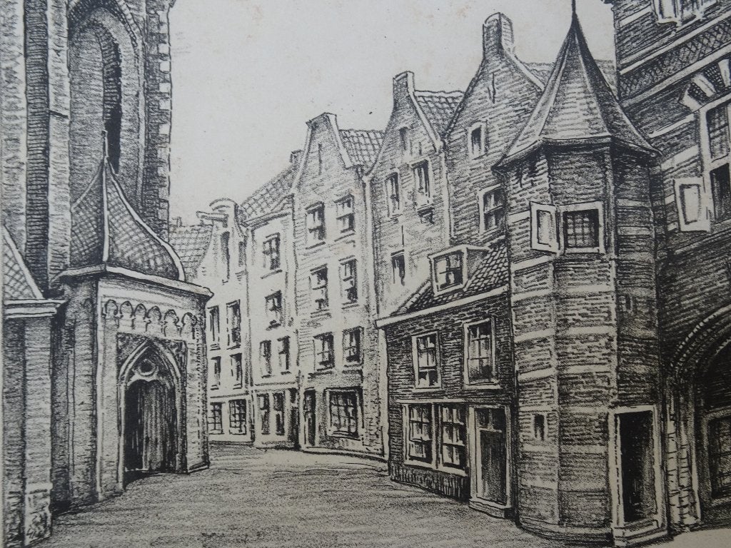 litho Kerkboog te Nijmegen Stevenskerk Hansbert of Hans Berk, Antiek en Kunst, Origineel, Verzenden, Overige onderwerpen, Lithografie