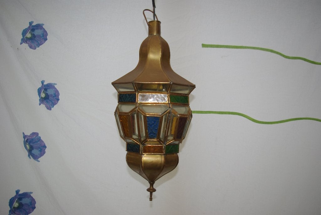 Marokkaanse hanglamp met gekleurd glas, Ophalen of Verzenden