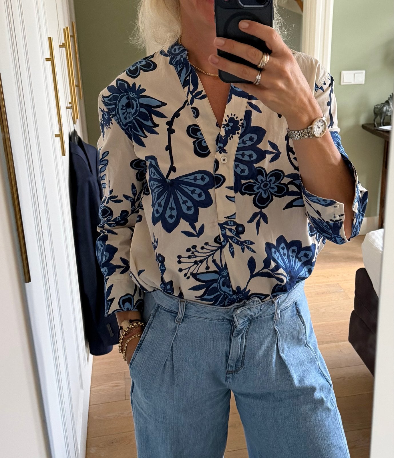 Zara Blouse XS met Blauw Bloemenpatroon, Ophalen of Verzenden, Zo goed als nieuw, Maat 34 (XS) of kleiner, Blauw