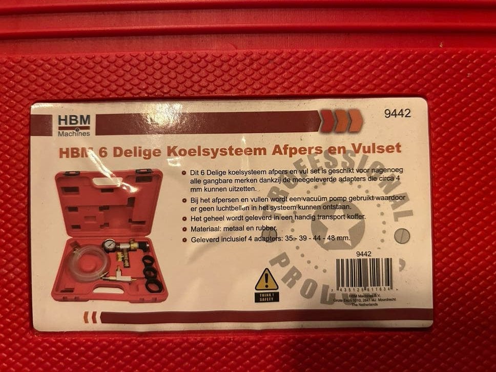 HBM Koelsysteem Afpers- en Vulset 6-delig, Auto diversen, Autogereedschap, Ophalen of Verzenden, Zo goed als nieuw