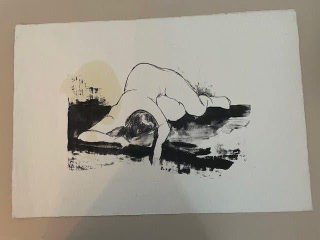 Houtskool tekening. Liggend naakt. Zwart wit, Antiek en Kunst, Ophalen, Tekening, Handgemaakt