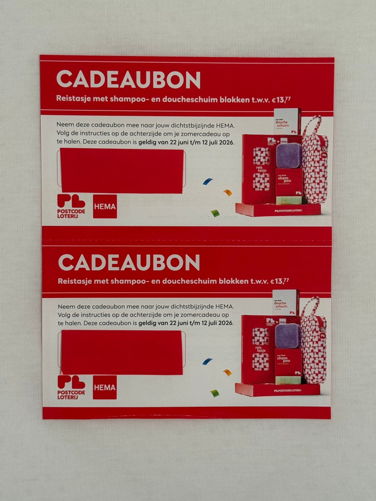 2 x CADEAUBON HEMA / Postcodeloterij, Tickets en Kaartjes, Kortingen en Cadeaubonnen, Cadeaubon, Warenhuis- of Winkelbon