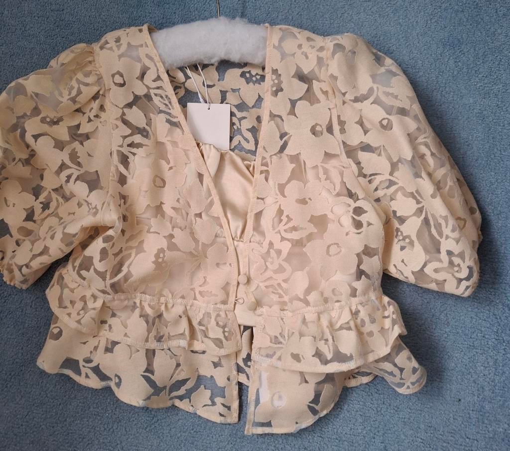 Zara Damessetje: Kanten Blouse met Pofmouw, Maat 38/40 (M), Nieuw, Ophalen of Verzenden, Zara