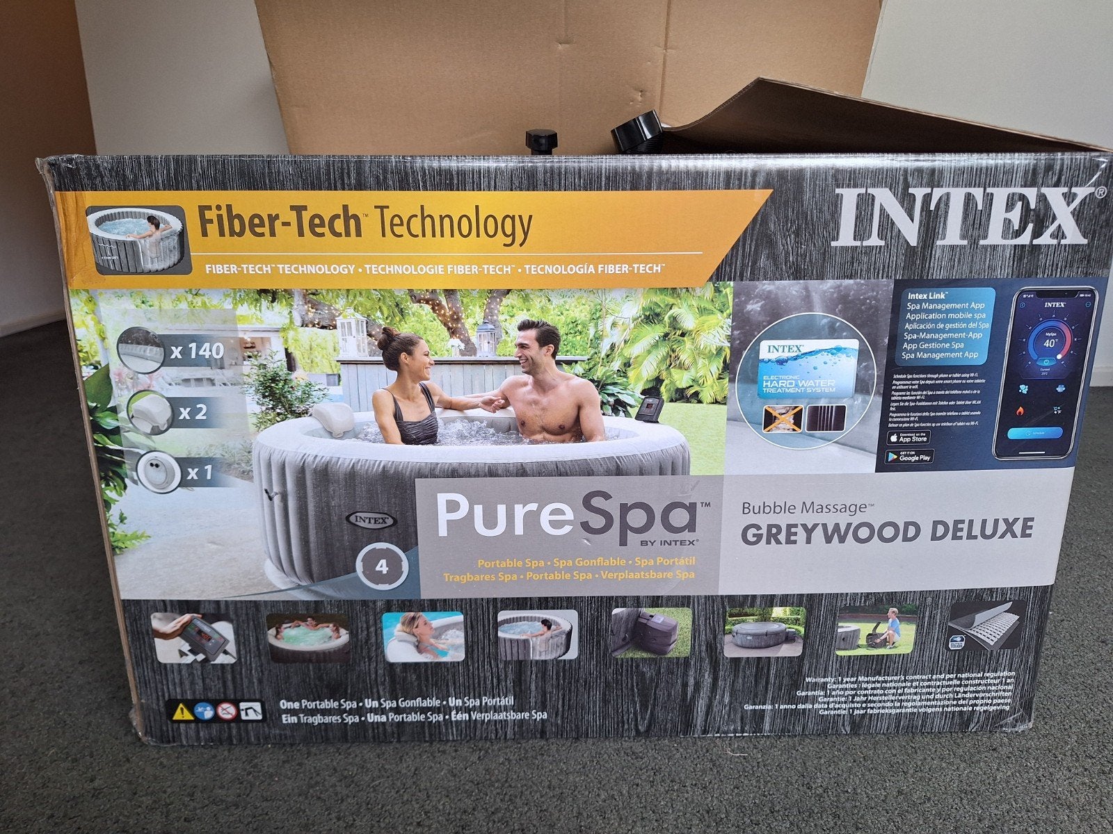 Intex PureSpa Greywood Deluxe Opblaasbare Jacuzzi, Ophalen, Zo goed als nieuw, Opblaasbaar