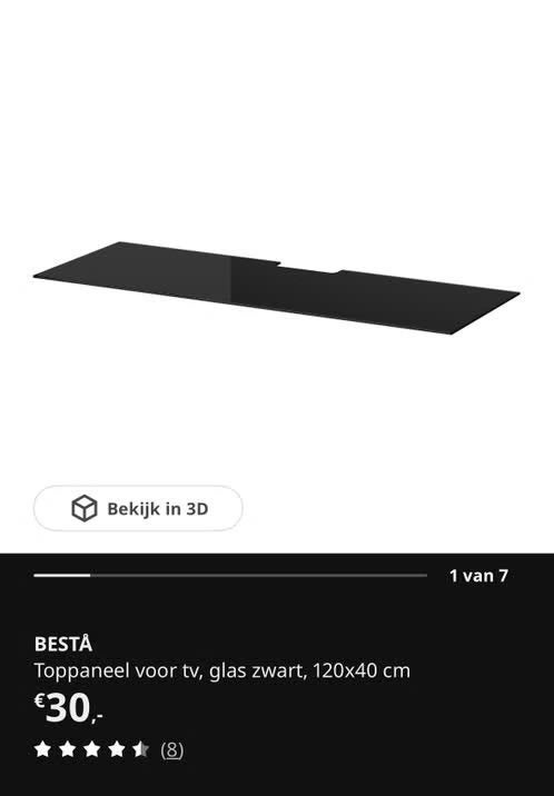 Besta zwart glazen toppaneel voor tv, Ophalen, Minder dan 50 cm, Gebruikt, Glas