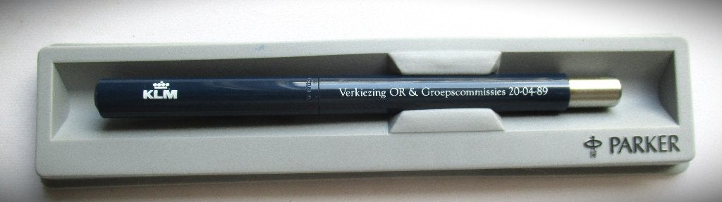 Parker Pen KLM OR & Groepscommissies 20-04-89~originele doos, Ophalen of Verzenden, Zo goed als nieuw, Met doosje, Parker