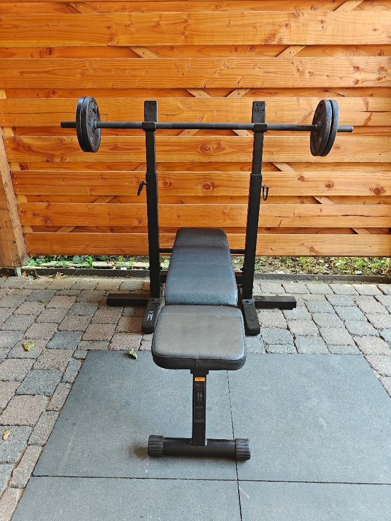 Fitnessset met barbels, dumbells, bench press, EZ curl bar!, Ophalen, Zo goed als nieuw, Benen, Halterset