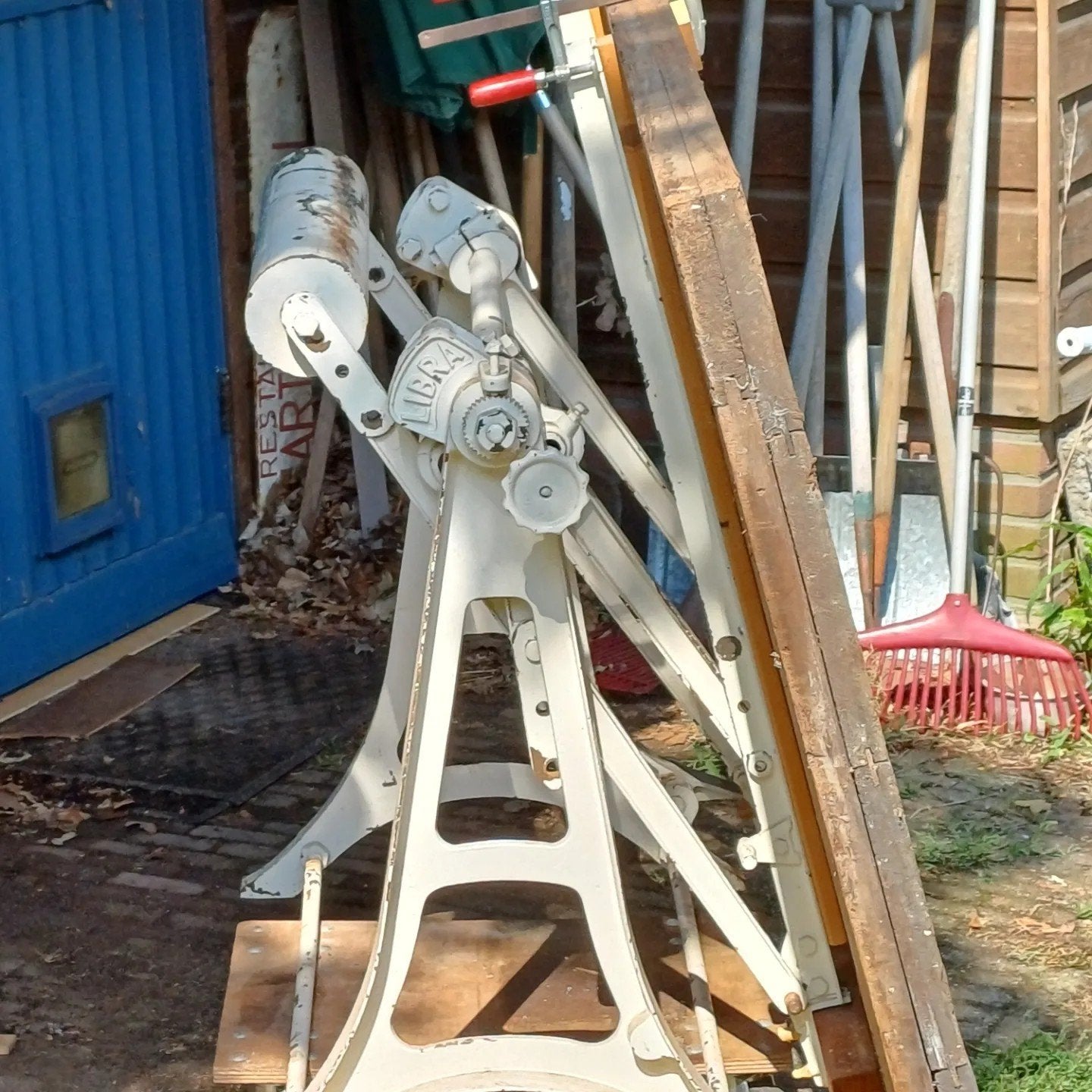 Antieke tekentafel, gietijzeren onderstel., Gebruikt, 100 tot 150 cm, Rechthoekig, 50 tot 100 cm