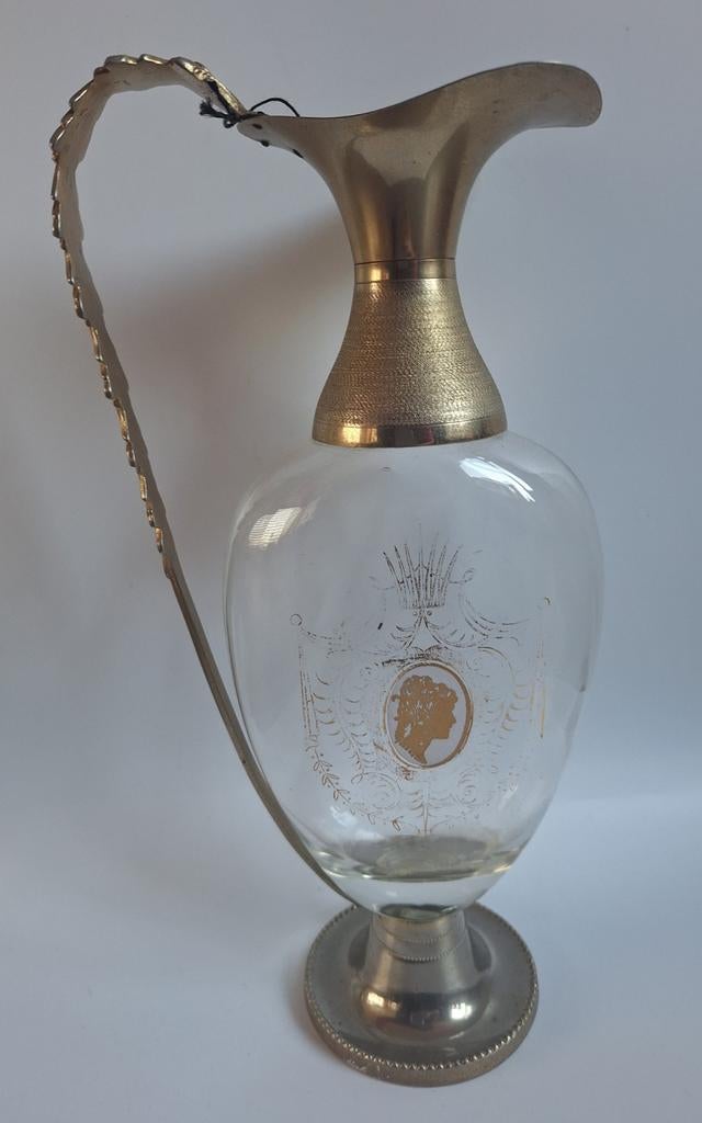 Oude wijnkan van glas met een verguld handvat, Antiek en Kunst, Antiek | Glas en Kristal, Ophalen of Verzenden