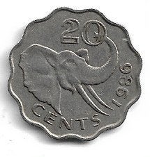 Swailand 20 cent. 1986, Postzegels en Munten, Munten | Afrika, Ophalen of Verzenden, Overige landen