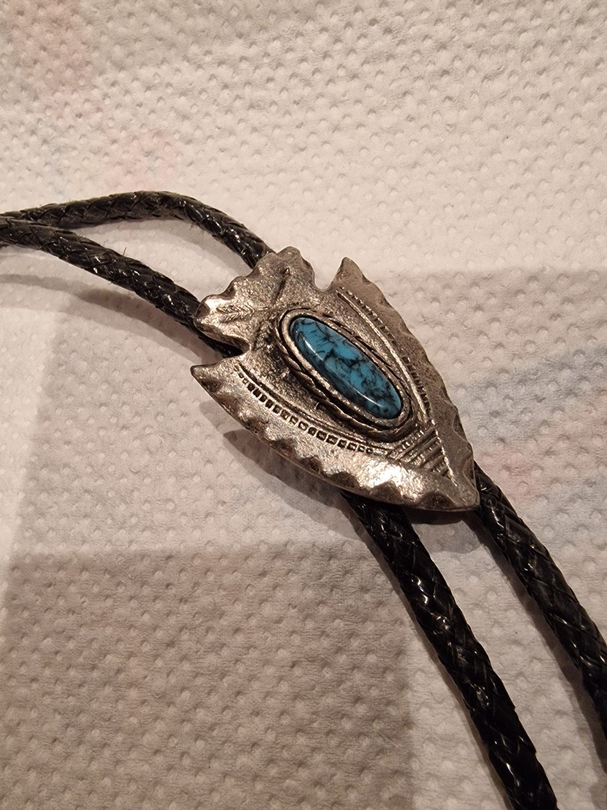 Vintage Bolo Tie met Turkoois Steen, Overige materialen, Gebruikt, Zwart, Ophalen of Verzenden