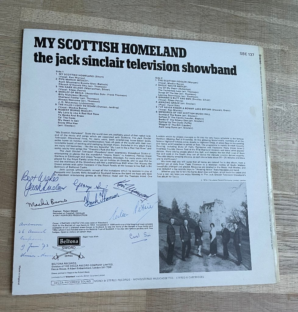 Gesigneerde LP (1972) –The Jack Sinclair Television Showband, Cd's en Dvd's, Vinyl | Pop, Gesigneerd, Ophalen of Verzenden, LP