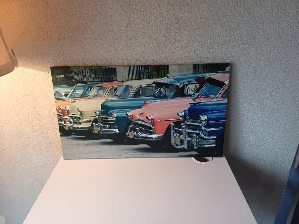 Canvas print Amerikaanse klassiekers op Cuba 70x40cm, Ophalen of Verzenden, Minder dan 50 cm, 50 tot 75 cm, Print