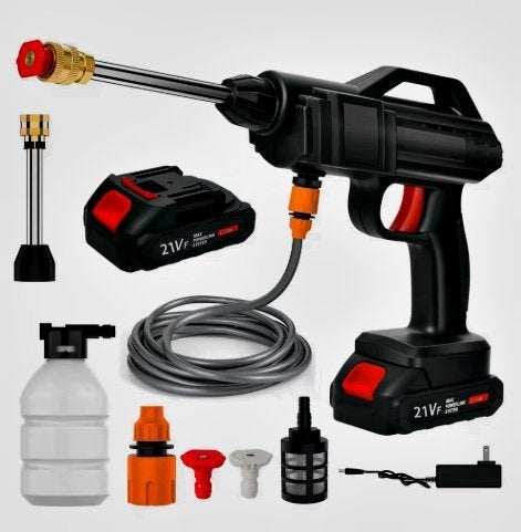 Draadloos hogedruk autowaspistool - 50 Bar - 21V, Ophalen of Verzenden, Nieuw, Accu, Met autostop en -start