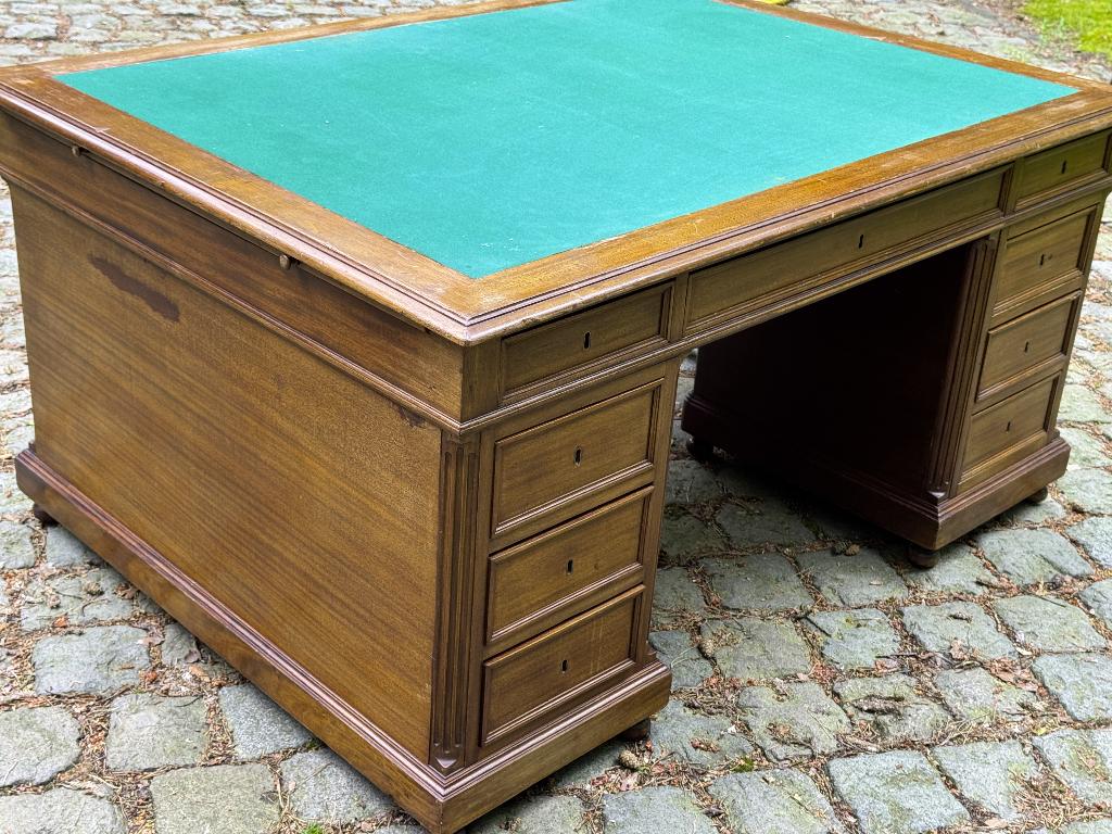 Partnerdesk 160x120 mahonie+eiken. 15 laden. Engels., Huis en Inrichting, Bureaus, Ophalen, 160 cm, Gebruikt, 120 cm