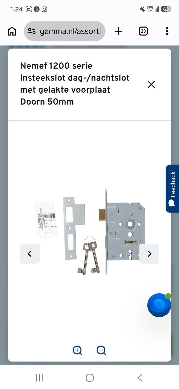 Nemef 1200 Serie Insteekslot Dag-/Nachtslot Doorn 50mm, Ophalen of Verzenden, Nieuw, IJzer, Slot