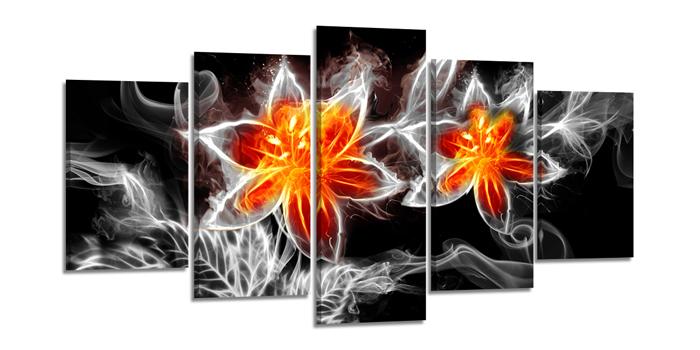 Nieuw * 5 Luik Canvas Schilderij * Vuurbloem 200x100cm, Ophalen of Verzenden