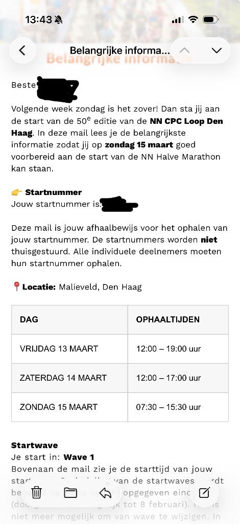 CPC Halve marathon Den Haag wave 1 startbewijs ticket, Eén persoon