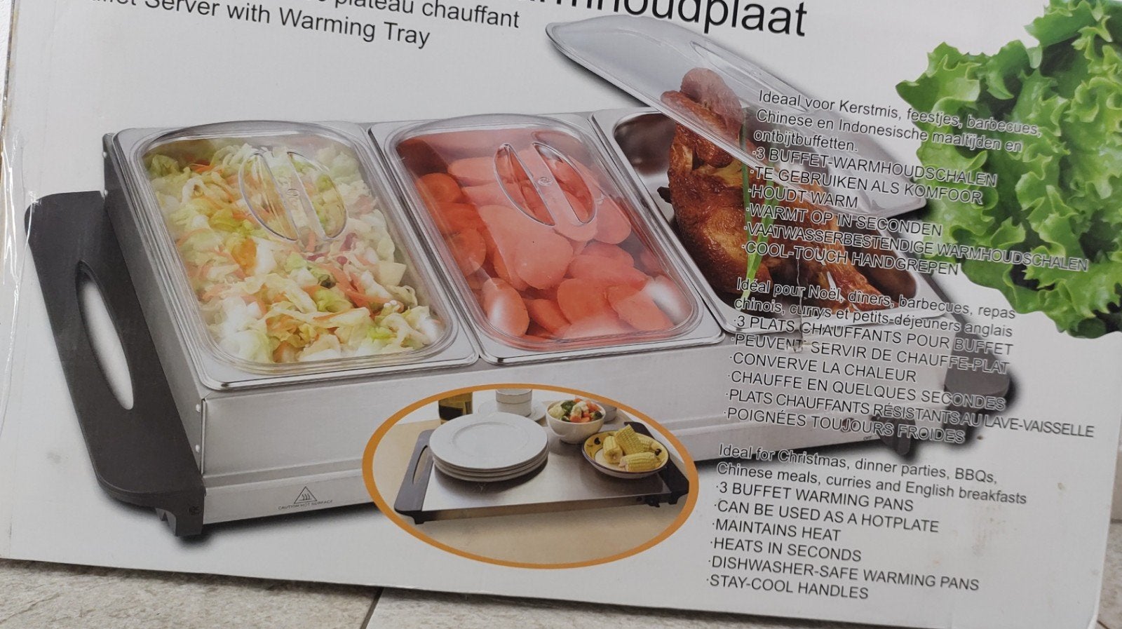 Buffetserver met warmhoudplaat - goed als nieuw, Huis en Inrichting, Ophalen, Overige typen, Metaal, Nieuw