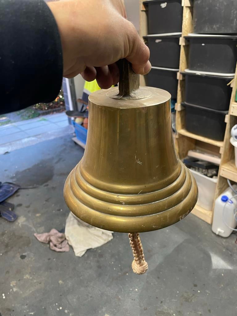 Bronzen scheepsbel met touw - Vintage maritieme decoratie, Antiek en Kunst, Ophalen