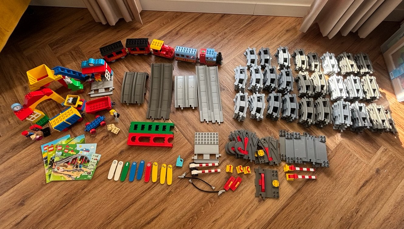 Grote partij LEGO DUPLO met diverse treinen en veel rails, Ophalen, Gebruikt, Overige thema's, Complete set