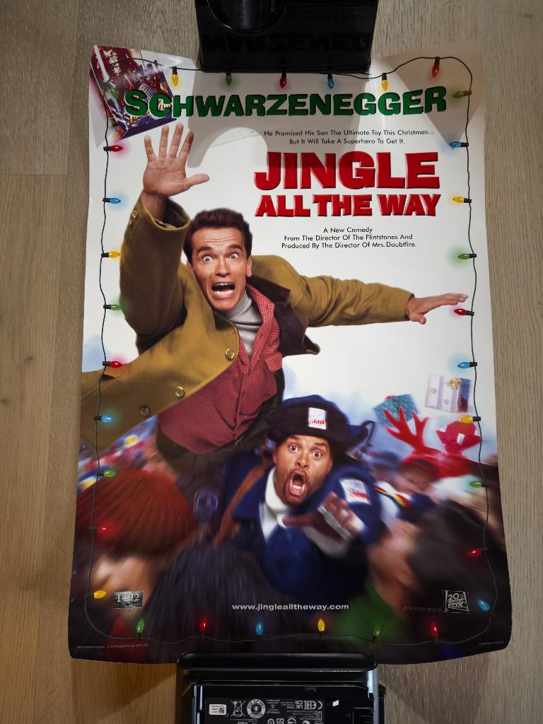 Poster "Jingle All the Way" (1996) met Arnold Schwarzenegger, Rechthoekig Staand, Ophalen of Verzenden, Zo goed als nieuw, A1 t/m A3