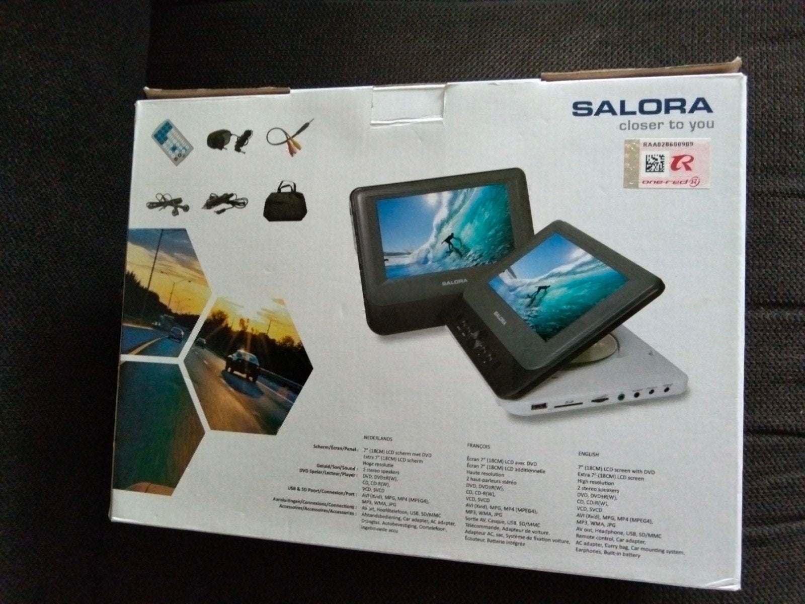 Salora Portable DVD-speler met dubbel scherm, Audio, Tv en Foto, Draagbaar, Ophalen of Verzenden, Zo goed als nieuw, Overige merken