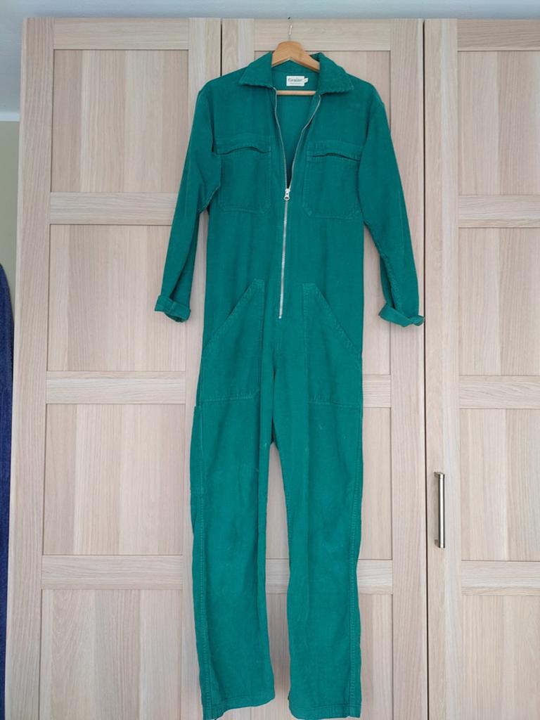 Groene ribstof jumpsuit van Graine, maat L, uit Parijs, Kleding | Dames, Jumpsuits, Maat 42/44 (L), Ophalen of Verzenden, Zo goed als nieuw