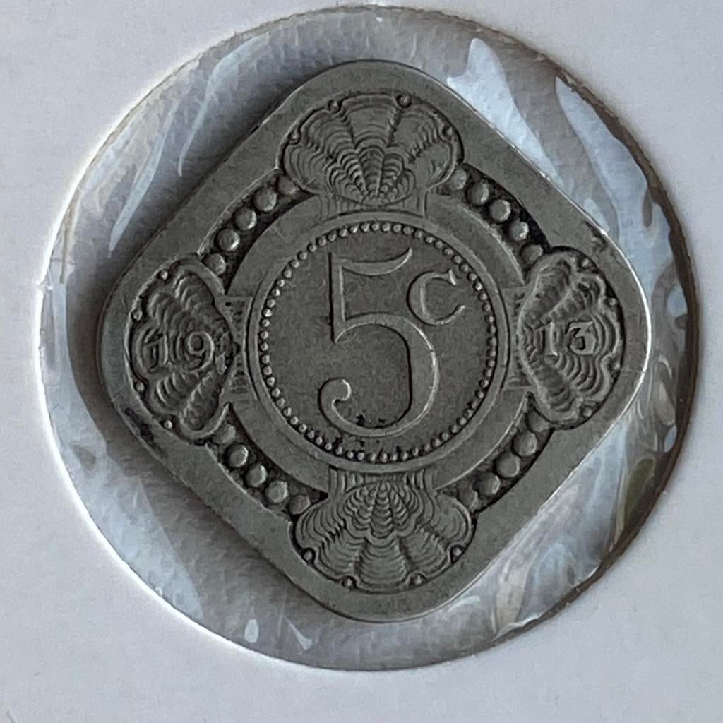 5 Cent / Vierkante Stuiver uit 1913 van Wilhelmina, Postzegels en Munten, Munten | Nederland, Verzenden, Koningin Wilhelmina, 5 cent