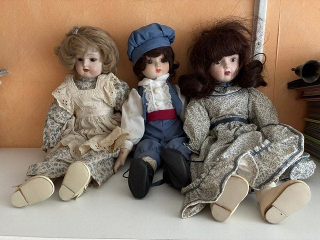 Set van 3 Vintage Porseleinen Poppen - Handgemaakt, Ophalen of Verzenden