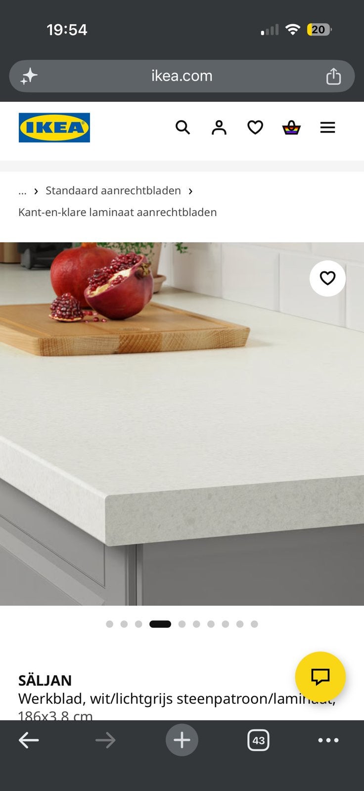 IKEA keukenblad SÄLJAN, wit/lichtgrijs steenpatroon/laminaat, Ophalen, Wit, Nieuw, 50 tot 100 cm