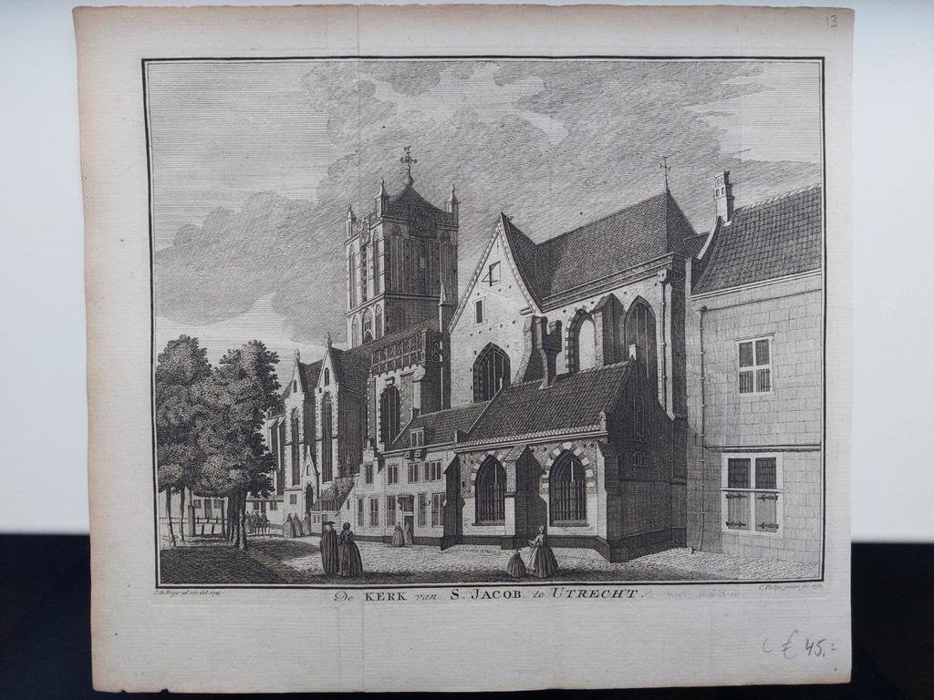 13 Kerk van S. Jacob re Utrecht Gravure uit 1752 J. Philips, Ophalen of Verzenden