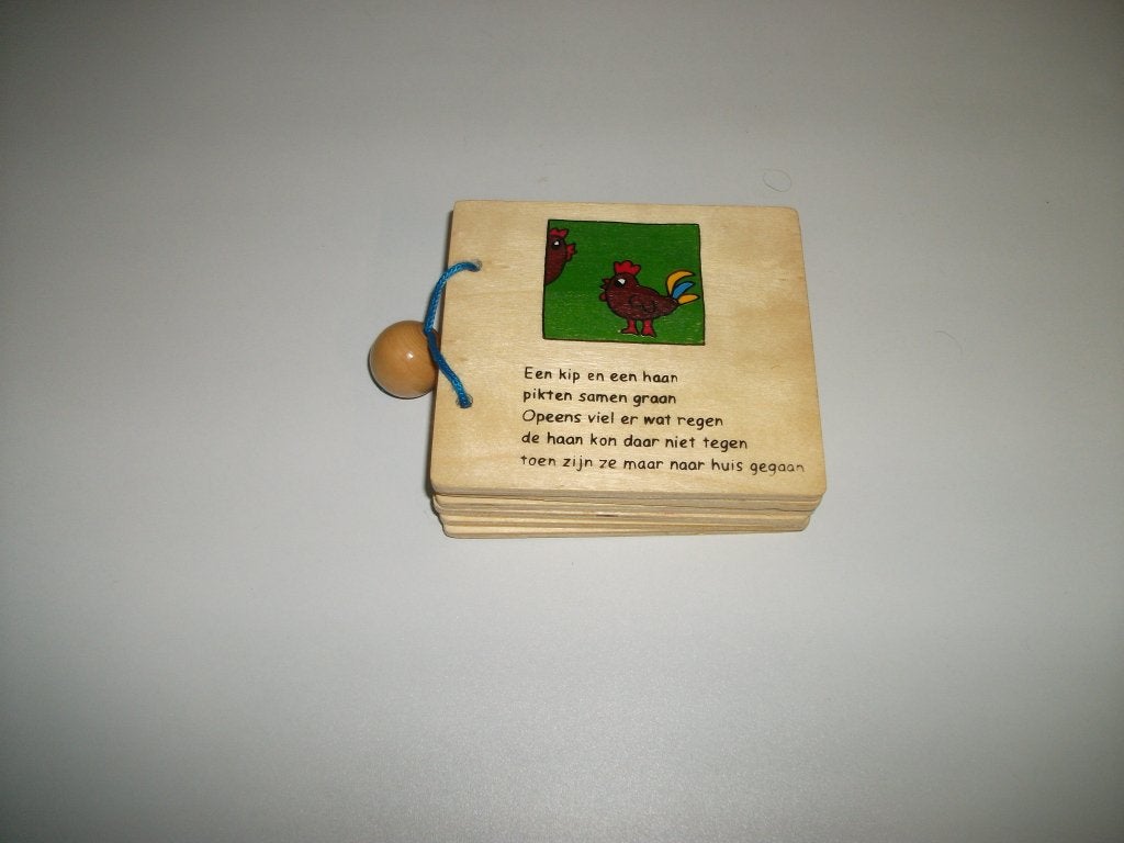 Hout boekje vrolijke versjes, Kinderen en Baby's, Speelgoed | Houten speelgoed, Ophalen of Verzenden, Gebruikt